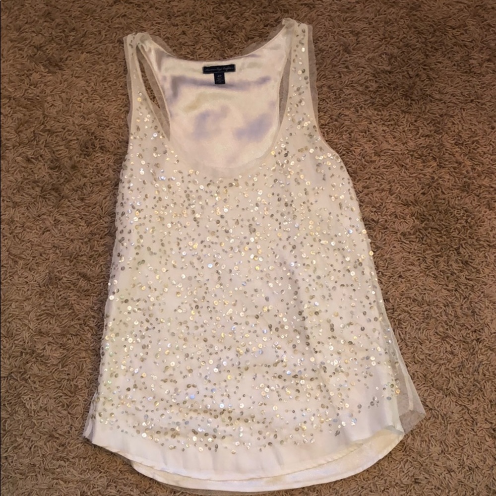 American Eagle cream sequin front tank, size 10